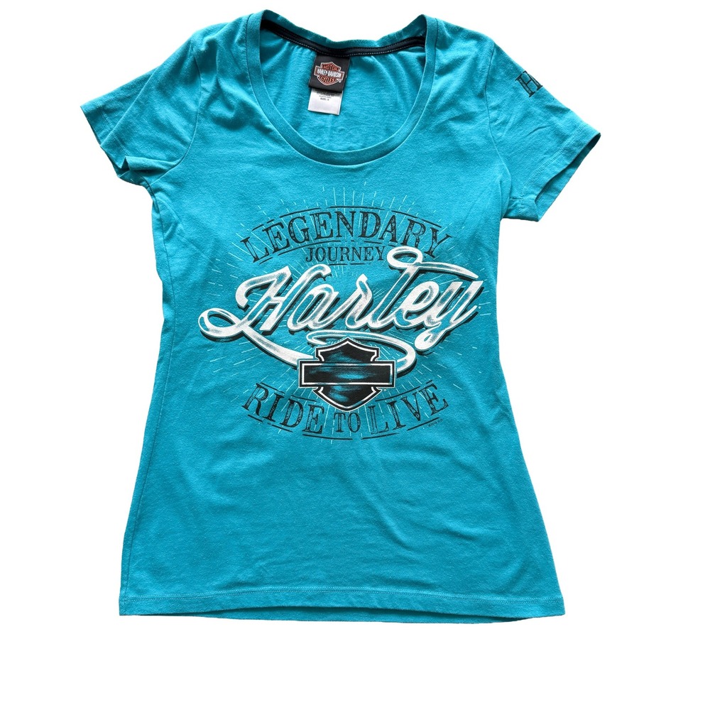 Harley Davidson Womens Turquoise Legendary Journey Graphic T-Shirt Small BC